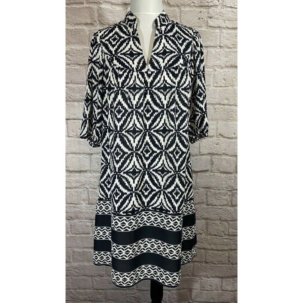 Banana Republic Womens 4 Navy White Geometric Dress Stretch Lined Tunic #8270